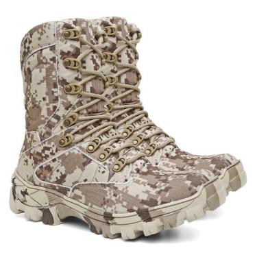 Imagem de Coturno Militar Bege Masculino Bota Reforçada Cano Longo Solado Trator