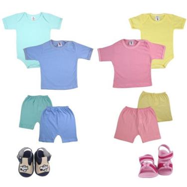 Imagem de Body e Pijama Bebe Manga Curta Shorts Sandalia Kit 5 Pecas - Batutinha