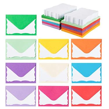 Imagem de Pacote com 100 mini envelopes com cartões coloridos em branco, pequenos envelopes autoadesivos para cartões de visita (10 x 7 cm, 10 cores) (Branco)