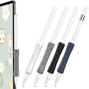 Imagem de Pacote com 4 pegas fofas de iPencil para Apple Pencil Pro, Apple Pencil (USB-C) e Apple Pencil 2ª geração, design ergonômico, capa protetora compatível com caneta iPad (branco/cinza/preto/azul)