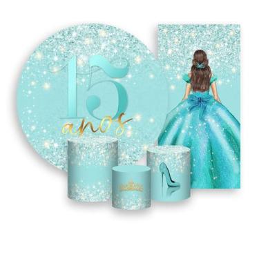 Imagem de Kit Painel De Festa + Trio Capa Cilindro + Faixa Veste Fácil - 15 Anos