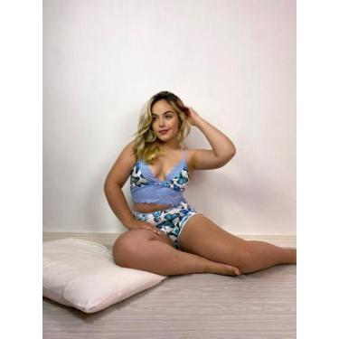 Imagem de Pijama Feminino Short Doll Cropped Lingerie - Bellitas, Azul, G