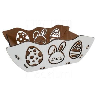 Imagem de Cesta M Páscoa Mdf Branco Ifood Presente Chocolate Ovo - Madelumi