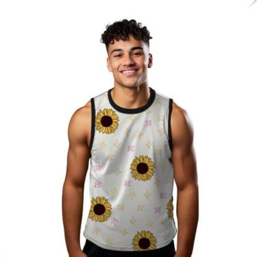 Imagem de Camiseta Regata Verão Estilo Moda Praia Flores Girassóis Arte Florida 