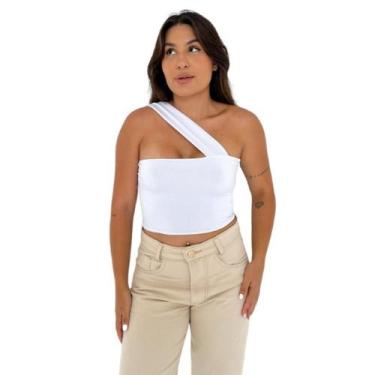 Imagem de Cropped Casual Liso Femino com Um Ombro Só Malibu Go Girl, Branco