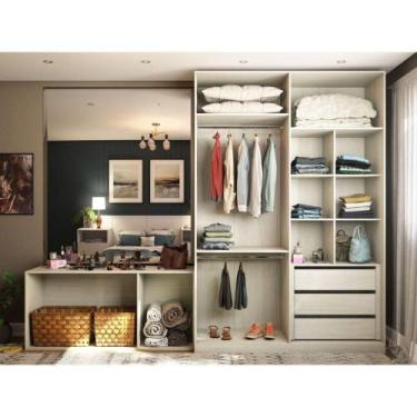 Imagem de Guarda Roupa Closet, 3 Gavetas, 2 Cabideiros Legno Crema - KIT