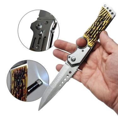 Imagem de Canivete Automático Lenhador Luz Aço Inoxidável Uso Tático Ideal P/ Pr