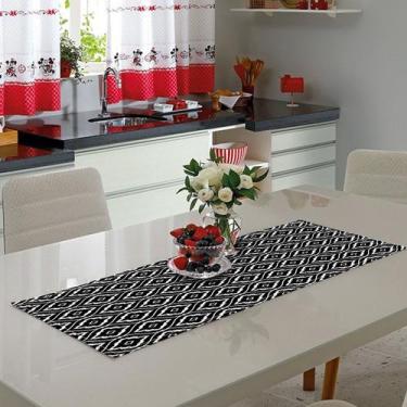 Imagem de Caminho De Mesa Estampado Geométrico Preto 0.40M X 1.40M - Menedecor