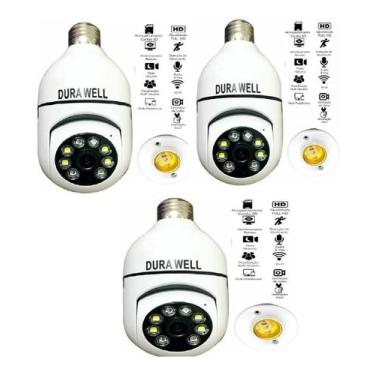 Imagem de Kit 3 Camera Espian Segurança Lampada Wifi 360 Grau - Dura Well