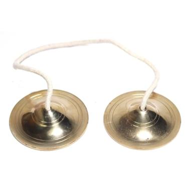 Imagem de ASHIRWAD Pratos de mão Pure Brass Manjeera Jhaanj Arati Sankirtan Song Puja Vraja Vrindavan Krishna Devotion Worship (7,6 cm liso)