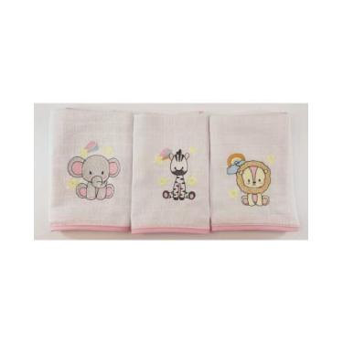 Imagem de Kit 03 Fraldinhas de Boca e Ombro Baby Toalha Bordada Acabamento em Le