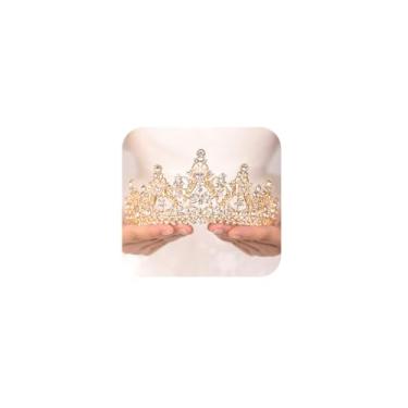 Imagem de wekicici wekicici Coroas de ouro, coroas de casamento, tiaras, rainha, princesa, cristal, para mulheres, fantasias de meninas, acessórios de cabelo para casamento e festa (ouro)