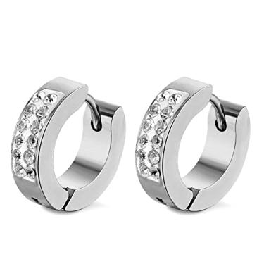 Imagem de Rockyu Brincos de argola masculinos prata titânio multi-grão CZ diamante hipoalergênico moda acessório de festa de aniversário presente, Zircônia cúbica de titânio, Zircônia cúbica