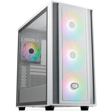 Imagem de Cooler Master Caixa de fluxo de ar E-ATX de torre média branca MasterBox 600 – Conexão traseira MB e radiador de 420 mm pronta, 3 x 140 mm e 1 x 120 mm ARGB PWM ventiladores pré-instalados, lado de