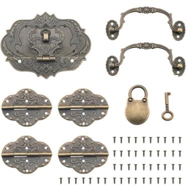 Imagem de CHENJIN 1 conjunto de kit de dobradiça de alça de bloqueio vintage com parafusos de liga de zinco antiga dobradiça trava de vinho caixa de painel de trava para caixa de ferramentas caixa de