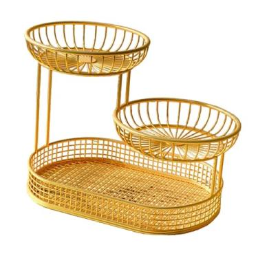 Imagem de Ｂｅｓｇａ Cesta de frutas Suporte para frutas Ornamento Cesta de pão versátil economiza espaço Suporte para vegetais Cesta de arame para mesa de jantar, Ouro