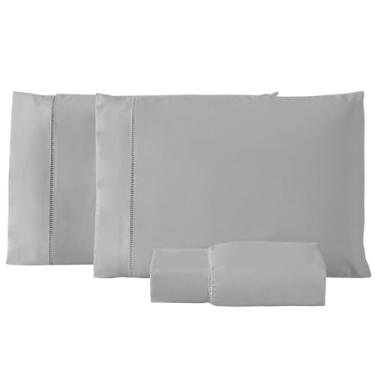 Imagem de Jogo de Cama Box Solteiro Ponto Palito Algodão Percal 200 Fios Lençol Hotel Pousada 2 Peças (Cinza)