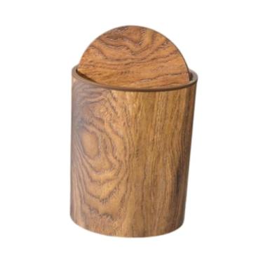 Imagem de ＫＬＫＣＭＳ Lixeira de madeira imitação Lixeira Cesto de lixo Lixeira redonda criativa Recipiente de lixo Lixeira para cozinha Quarto Escritório, S