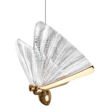 Imagem de Luminária Pendente LED Borboleta, 17cm, Cristal e Dourado