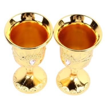 Imagem de Cálice Chinês Estilo retrô Dourado, 2 Peças, Padrão Em Relevo, Vidro de Metal Elegante Com Cores Requintadas para Festa, Banquete, Bar, Família