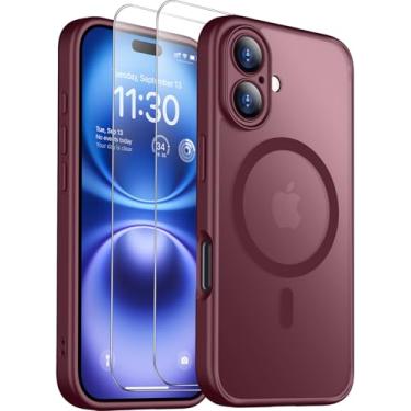 Imagem de SPIDERCASE Capa magnética para iPhone 16 Plus, com 2 peças [protetor de tela de vidro temperado] Capa protetora fina à prova de choque translúcida fosca traseira para iPhone 16 Plus de 6,7 polegadas,
