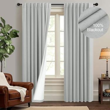 Imagem de Cortinas escurecidas para sala de estar, 180 cm de comprimento, 1,8 m de comprimento, 2 painéis, bloqueio de dupla face, cinza claro, blecaute, coberturas de janela de garagem, cinza, preto, cortinas