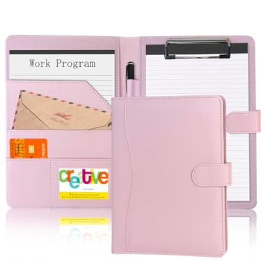 Imagem de Pasta para fichário A5 PU para fichário de lábios, porta-canetas, cartão de visita, memorando, organizador de documentos, armazenamento com bolsos (rosa)