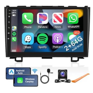 Imagem de 2 + 64 G para Honda CRV 2007-2011 Android Car Stereo com Carplay sem fio/Android Auto, tela sensível ao toque de 9 polegadas, Bluetooth, rádio veicular, Wi-Fi, navegação GPS, USB FM/RDS SWC, câmera de