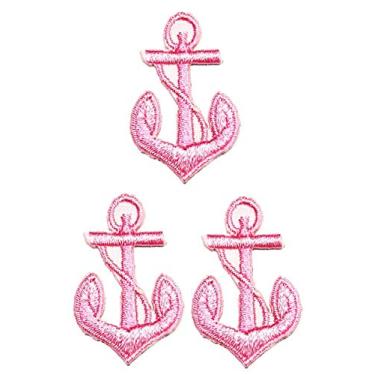 Imagem de Umama Conjunto de 3 mini adesivos de desenho animado de âncora rosa tecido corda de âncora marinha marinheiro naval ferro em apliques bordados à máquina projetos de artesanato com agulhas para meninos