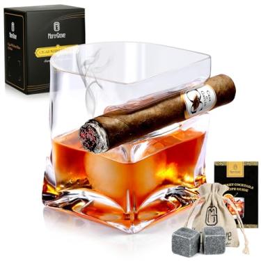 Imagem de Copo de uísque de charuto com suporte de charuto - Conjunto de vidro antiquado com acessórios para charutos - Conjunto de copos de uísque de cristal com descanso de charuto para bourbon, coquetel,