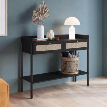 Imagem de Aparador oslo 2 gavetas palhinha base madeira mdp hanover ou nero - ar