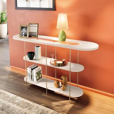 Imagem de Aparador Decorativo Sala de Estar Walker Pés em Aço Tampo Vidro Off White G26 - Gran Belo