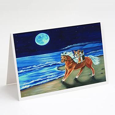 Imagem de Caroline's Treasures 7318GCA7P Corgi Beach Ride on Horse Cartões de felicitações e Envelopes Pacote com 8, 7 x 5, multicolorido