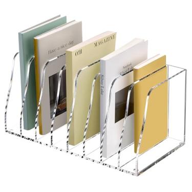 Imagem de SANRUI Organizador de arquivos de mesa de acrílico, 8 compartimentos verticais transparentes porta-arquivos de revistas, classificadores de espaço de trabalho, suporte de pasta para armazenamento de