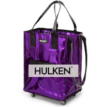 Imagem de HULKEN - (Médio, ultravioleta) Bolsa de compras reutilizável com rodas, carrinho de compras, sacola com rodinhas e fecho de zíper, leve, carrega até 30 kg, dobra plana, alças inquebráveis