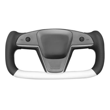 Imagem de MEWANT Capa de volante de couro real Tesla Model S Yoke costurada à mão para Tesla Model S 2021-2023 / Model X 2021-2023 Tesla Yoke Acessórios de volante (estilo 3D)