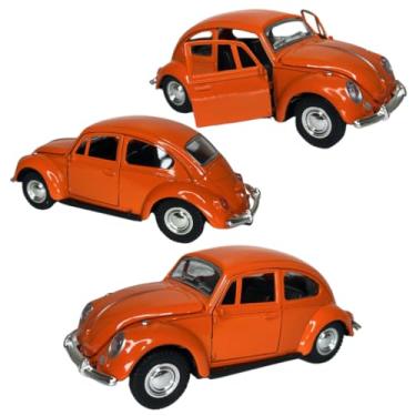 Imagem de Power Toys TECH - Miniatura Fuscão Fusquinha Laranja : Carrinho de Ferro com Portas que Abrem e Pneus de Borracha 1:32