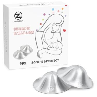Imagem de Copos prateados para amamentação, protetores de mamilos prata 999 de alta qualidade, protetores de mamilo, design ergonômico, copos de amamentação prateados para mamilos doloridos