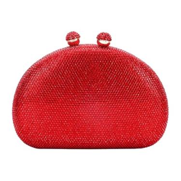 Imagem de UMREN Bolsa feminina de strass brilhante para noite bolsa de mão de cristal clutch com glitter em forma de concha bolsa de ombro para casamento formatura, Vermelho