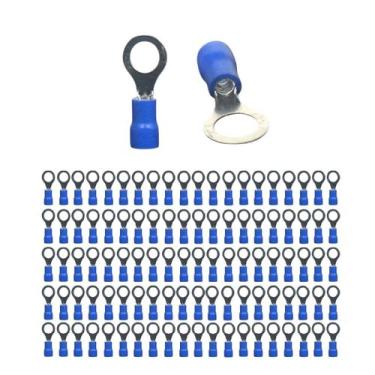 Imagem de Kit 100 Terminal Olhal Pré-isolado Azul 1,5mm A 2,5mm M6 100 Pçs - ATM