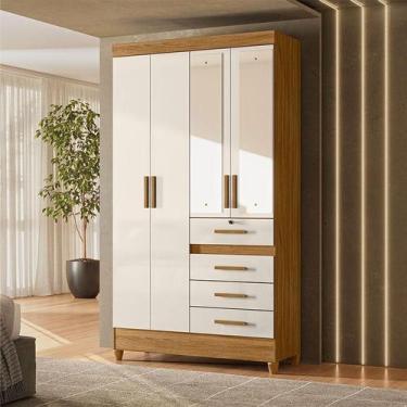 Imagem de Guarda Roupa Solteiro Ambiente Sobral 4 Portas Freijó Off White com Es
