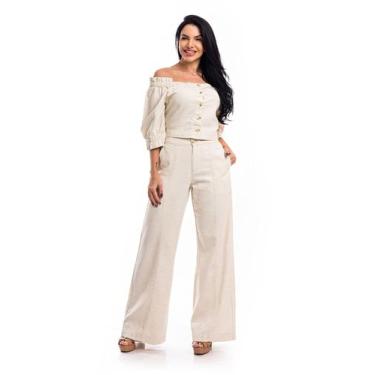 Imagem de Conjunto Cropped E Calca Pantalona Linho Sem Elastano - Restrito Jeans