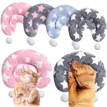 Imagem de Lineshading 4 almofadas para gatos, travesseiro grande para cama de gato interno com 2 bolas de brinquedo, travesseiro calmante para gatos fofos, meia donut, em forma de U, travesseiro de pescoço de