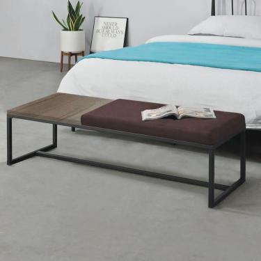 Imagem de Calçadeira Recamier Londres 195cm Industrial Preto Corino Marrom Tampo Quadrado mdf Rús...