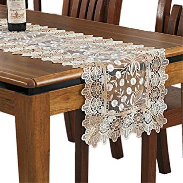 Imagem de Cachecol de mesa com bordado floral de renda, poliéster retangular transparente para decoração de mesa de sala de jantar em casa, 40,64 x 121,92 cm, bege, Bege, 16 x 78 inch, 1