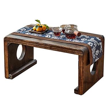 Imagem de Mesas de café, janela de baía de madeira maciça, pequena mesa de tatame, estilo mesa de chá, peitoril da janela, mesa de chá artesanal, mesa baixa (marrom 50 × 30 × 28 cm)