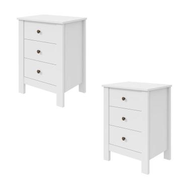 Imagem de Kit 2 Mesas De Cabeceira Dubai Com 3 Gavetas New Branca