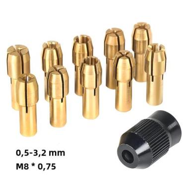 Imagem de Mini Broca com Mandril de Pinça de Latão - 11 Peças (0,5-3,2 mm)