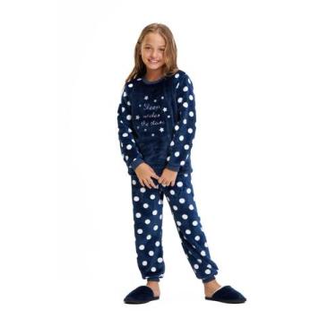 Imagem de Pijama de Criança Inverno Infantil Feminino Fleece Estrelas Menina Mol