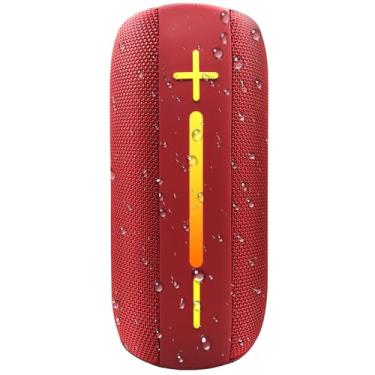 Imagem de FusionLink Caixa de som，Bluetooth sem fio caixa de som portátil， com luz RGB, estéreo de 20W, suporta 12H de reprodução, adequada para casa/festa/exterior/praia (vermelho)